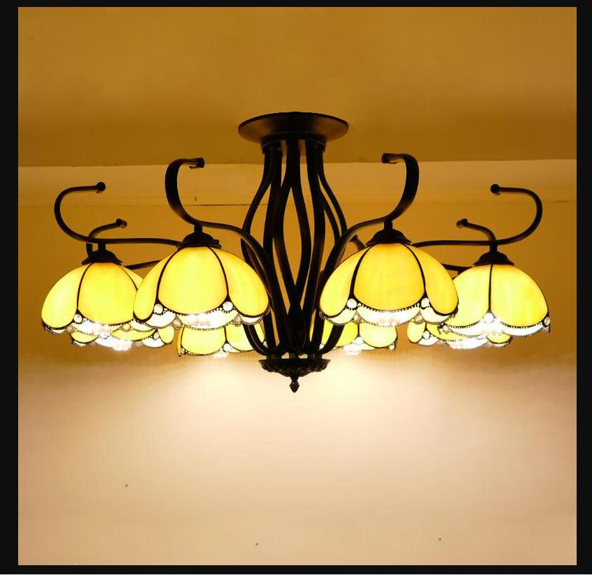 Baroque Black Scalloped Chandelier - 6/8 Lights White/Yellow/Blue Glass Pendants Ideal For Living