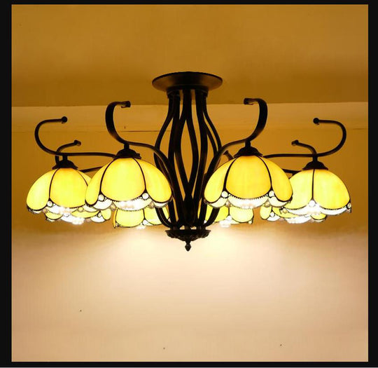 Baroque Black Scalloped Chandelier - 6/8 Lights White/Yellow/Blue Glass Pendants Ideal For Living