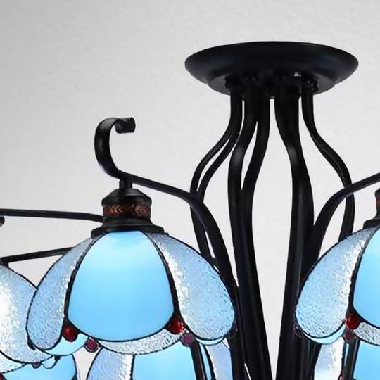 Baroque Black Scalloped Chandelier - 6/8 Lights White/Yellow/Blue Glass Pendants Ideal For Living