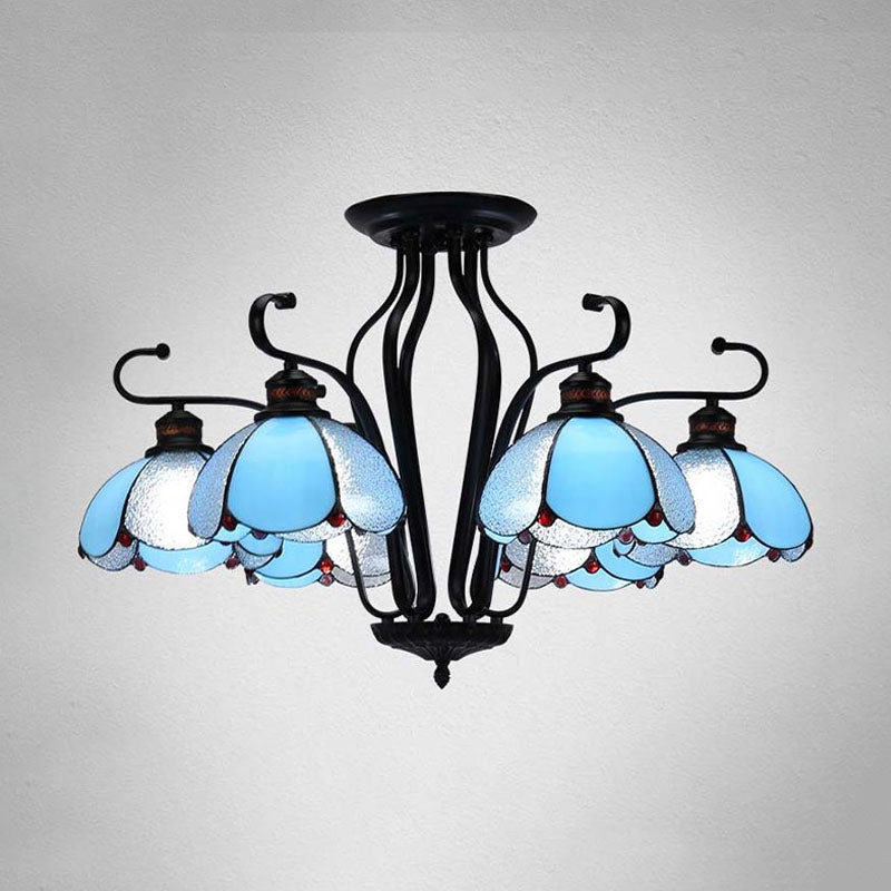 Baroque Scalloped Chandelier with 6/8 Hanging Lights and Colored Glass Pendant Kit for Living Room