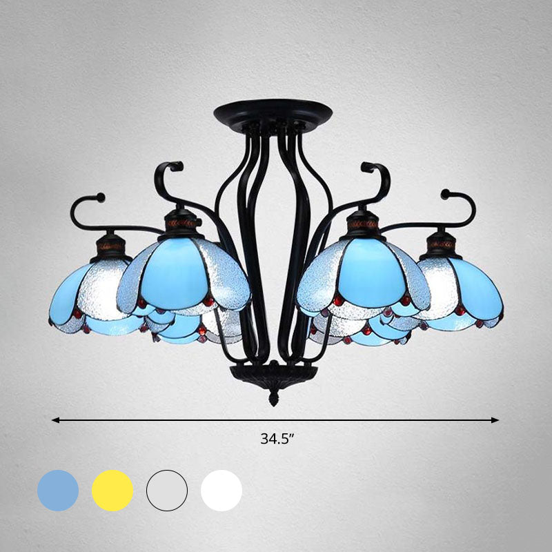 Baroque Black Scalloped Chandelier - 6/8 Lights White/Yellow/Blue Glass Pendants Ideal For Living