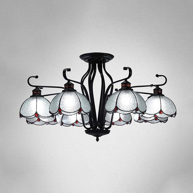 Baroque Black Scalloped Chandelier - 6/8 Lights White/Yellow/Blue Glass Pendants Ideal For Living