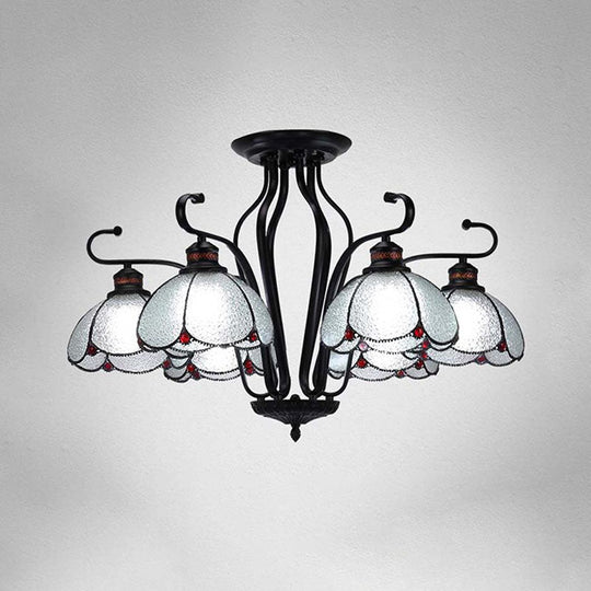 Baroque Black Scalloped Chandelier - 6/8 Lights White/Yellow/Blue Glass Pendants Ideal For Living