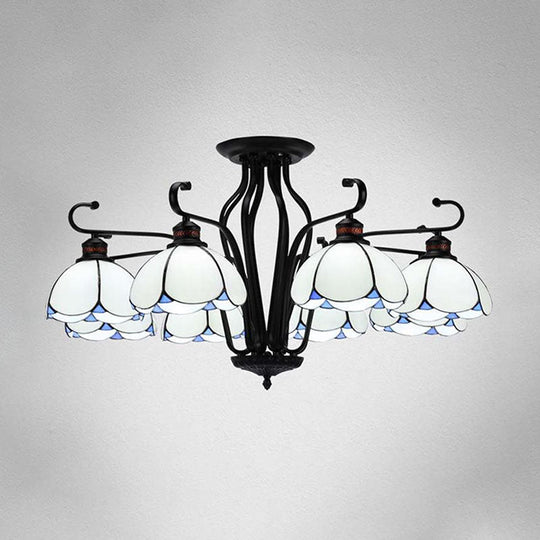 Baroque Scalloped Chandelier with 6/8 Hanging Lights and Colored Glass Pendant Kit for Living Room