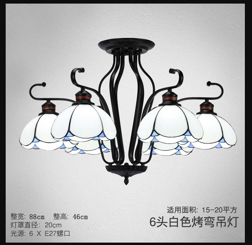 Baroque Black Scalloped Chandelier - 6/8 Lights White/Yellow/Blue Glass Pendants Ideal For Living