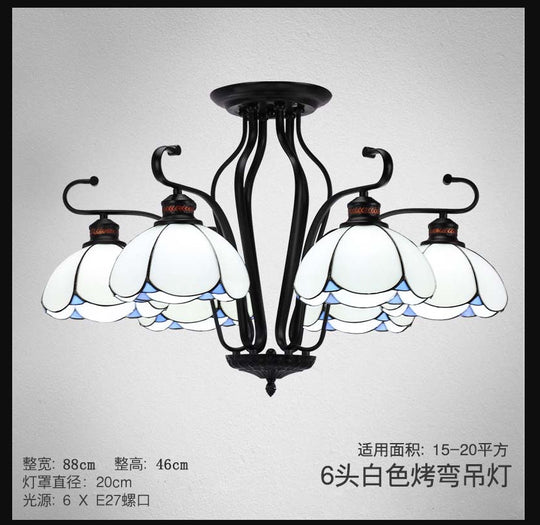 Baroque Black Scalloped Chandelier - 6/8 Lights White/Yellow/Blue Glass Pendants Ideal For Living