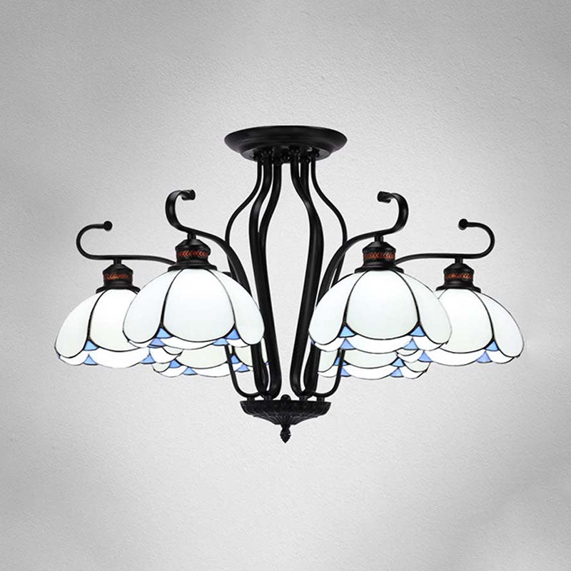 Baroque Black Scalloped Chandelier - 6/8 Lights White/Yellow/Blue Glass Pendants Ideal For Living