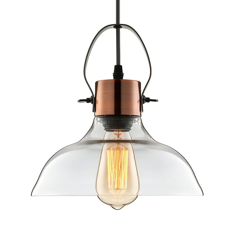 Copper Dome Pendant Light With Industrial Clear Glass - Dining Room Lighting Fixture