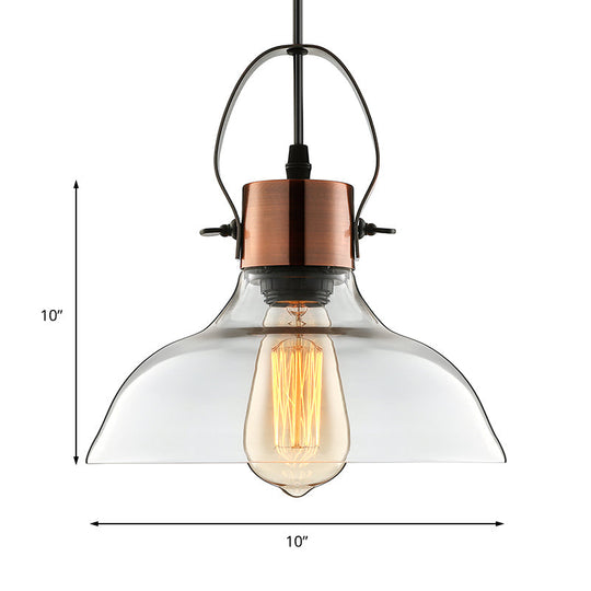 Industrial Clear Glass Copper Dome Pendant Ceiling Light - 1 Light Dining Room Lighting Fixture