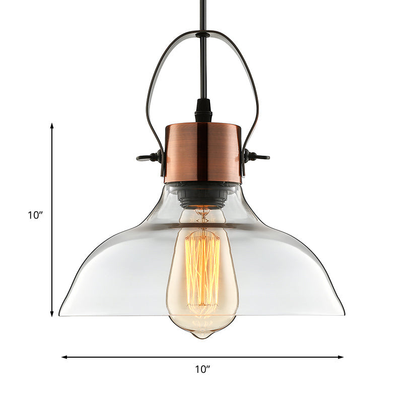 Copper Dome Pendant Light With Industrial Clear Glass - Dining Room Lighting Fixture