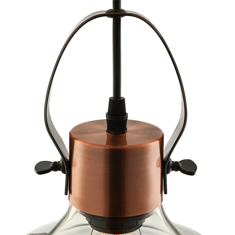 Copper Dome Pendant Light With Industrial Clear Glass - Dining Room Lighting Fixture