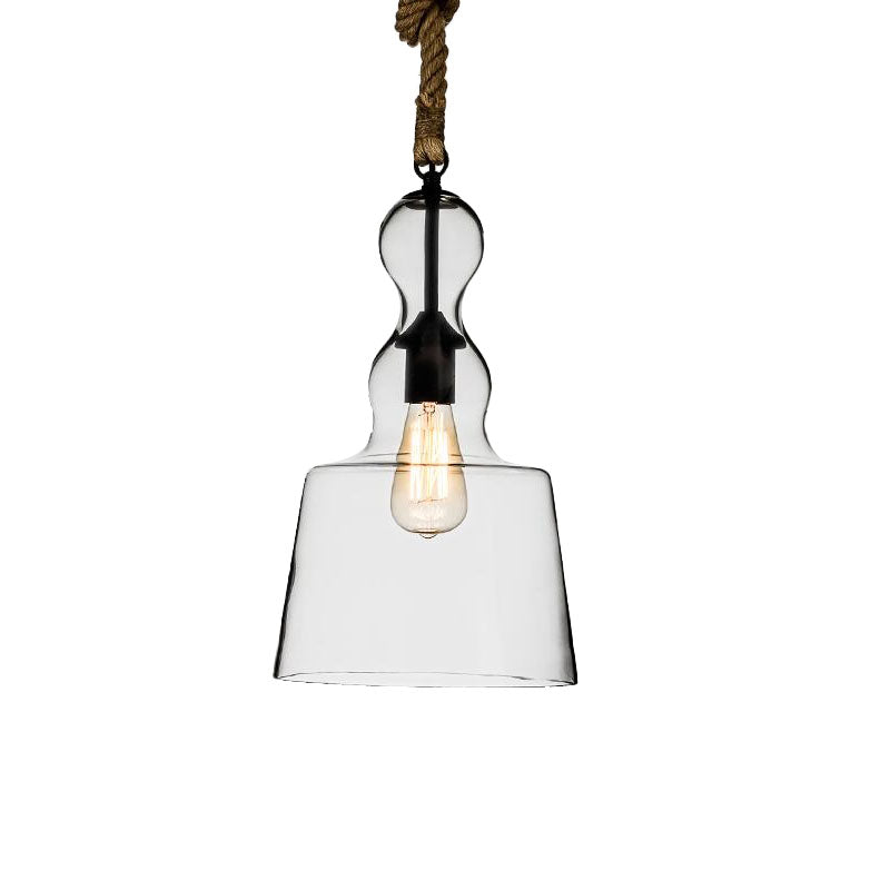 Vintage Style Trapezoid Pendant Light with Clear Glass and Rope for Restaurants