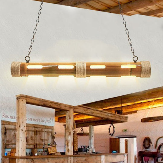 Iron Vintage-Style Bistro Island Lights With Beige Tube Shades Yellow