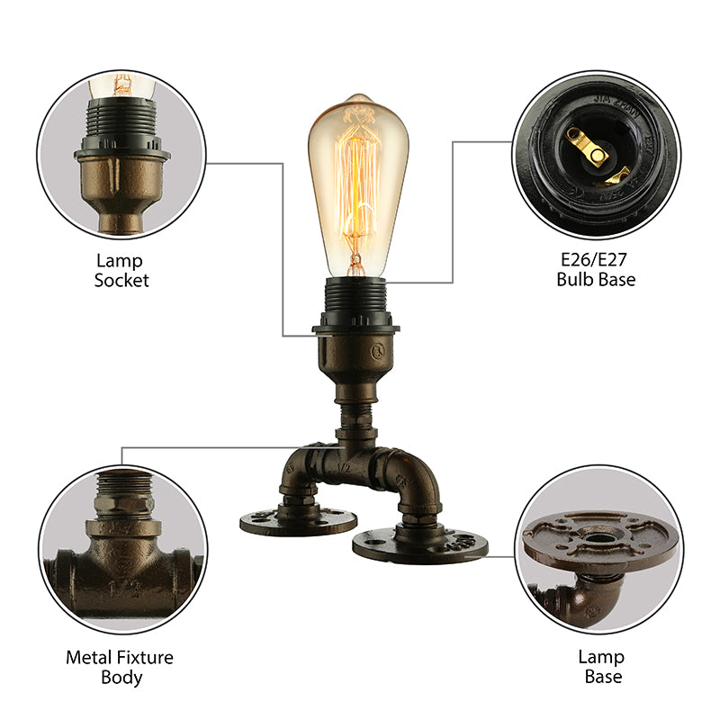 Modern Industrial 1-Head Black Standing Light With Pipe Design - Aesthetic Table Lighting For Coffee