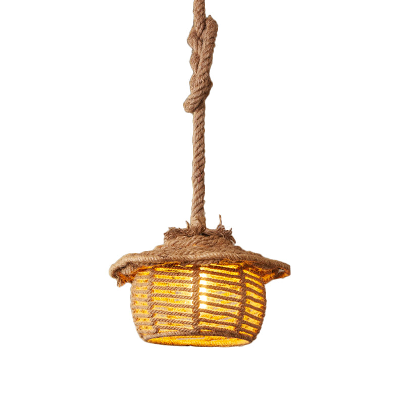 Stylish Hemp Rope House Suspended Ceiling Light Fixture In Beige For Coffee Shops - 1 Lodge