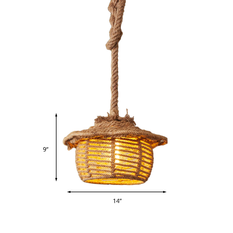 Stylish 1-Light Beige Hemp Rope Ceiling Light for Coffee Shops: House Suspended Light Lodge