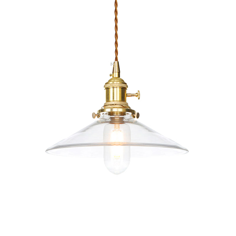 Industrial Clear Glass Saucer/Dome/Prismatic Brass Ceiling Pendant Light For Living Room