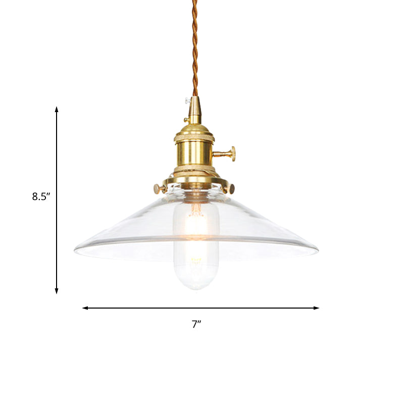 Industrial Clear Glass Saucer/Dome/Prismatic Brass Ceiling Pendant Light For Living Room