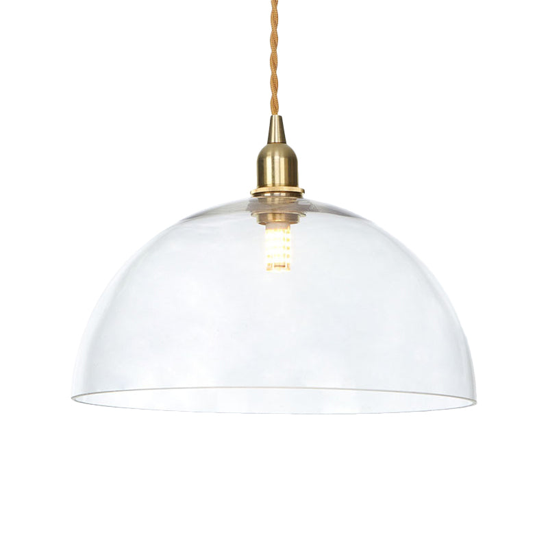 Industrial Clear Glass Saucer/Dome/Prismatic Brass Ceiling Pendant Light For Living Room