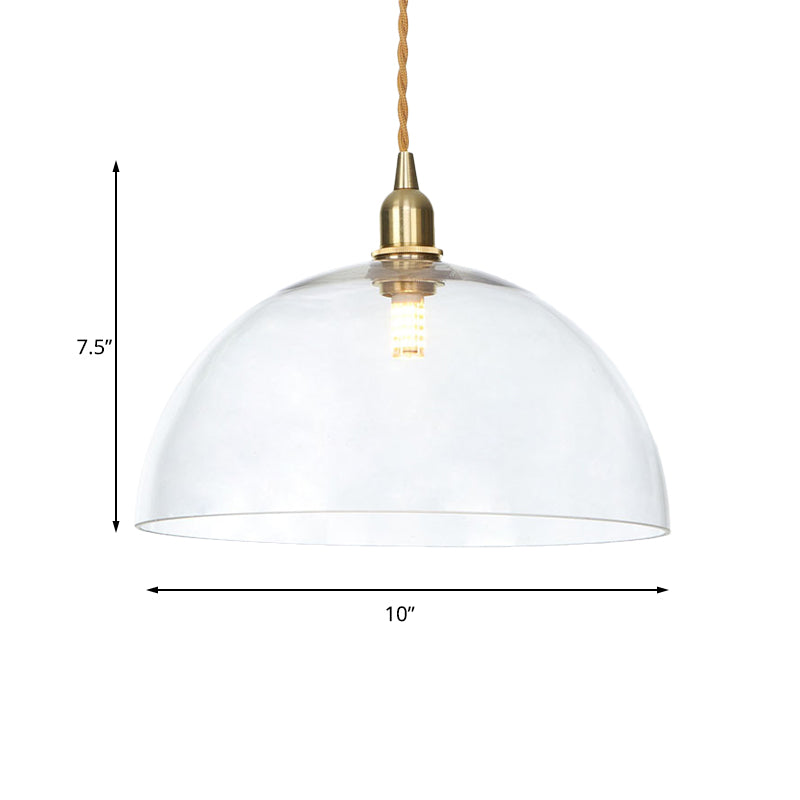 Industrial Clear Glass Saucer/Dome/Prismatic Brass Ceiling Pendant Light For Living Room