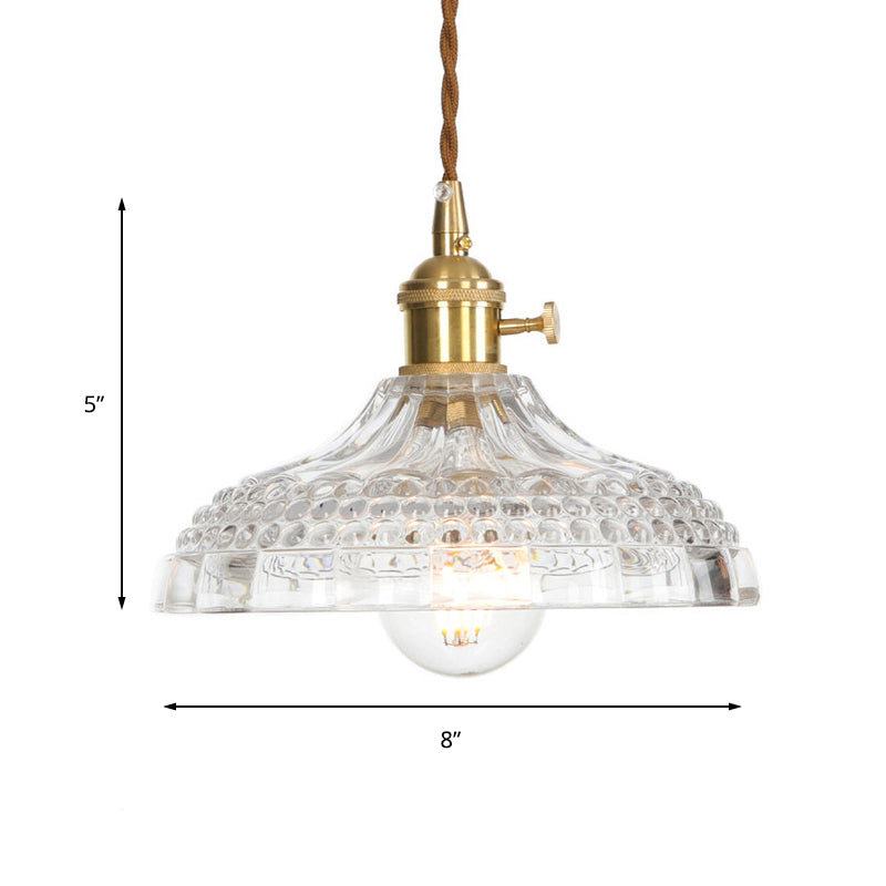 Industrial Clear Glass Saucer/Dome/Prismatic Brass Ceiling Pendant Light For Living Room