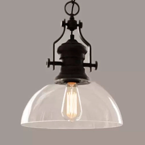 Black Farmhouse Dome Pendant Lamp with Clear Glass - 1-Light Hanging Fixture