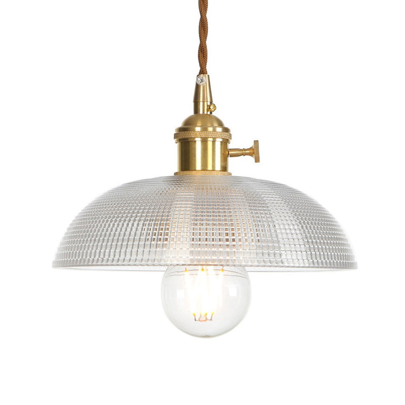 Industrial Clear Glass Saucer/Dome/Prismatic Brass Ceiling Pendant Light For Living Room