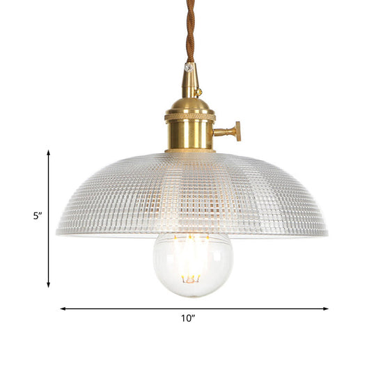 Industrial Clear Glass Saucer/Dome/Prismatic Brass Ceiling Pendant Light For Living Room