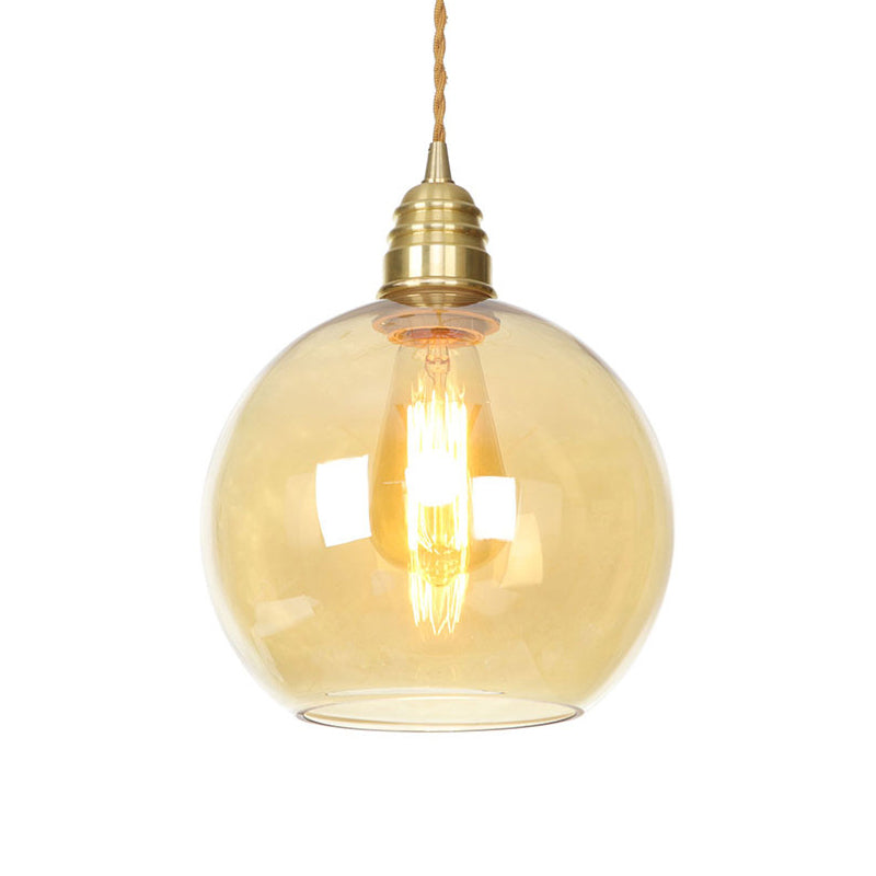 Amber Glass Pendant Lighting - Industrial Global Ceiling Light In Brass (8 /10 /12 Wide)