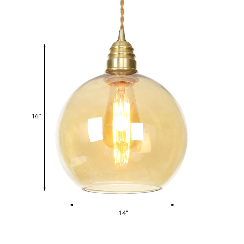 Amber Glass Industrial Pendant Light in Brass, Various Sizes