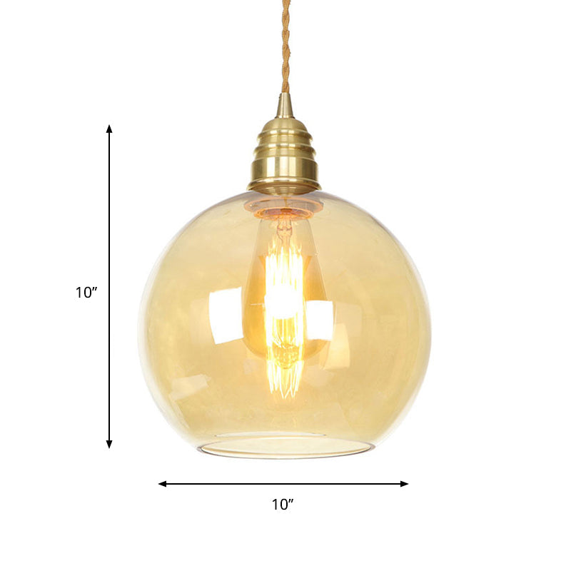 Amber Glass Pendant Lighting - Industrial Global Ceiling Light In Brass (8 /10 /12 Wide)