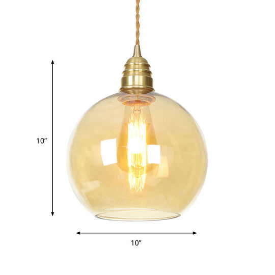 Amber Glass Pendant Lighting - Industrial Global Ceiling Light In Brass (8 /10 /12 Wide)