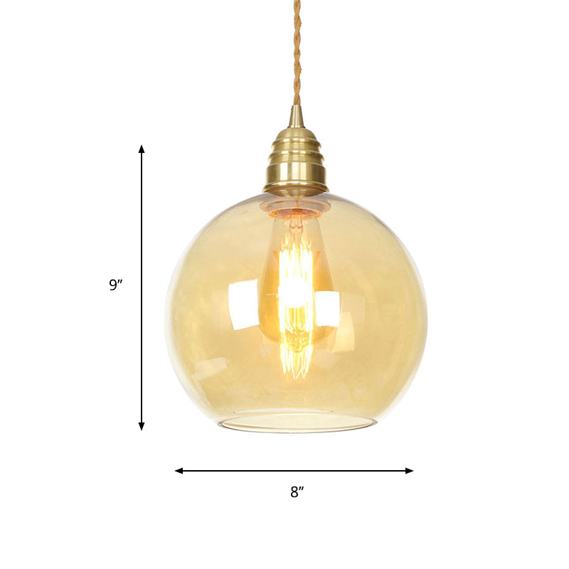 Amber Glass Pendant Lighting - Industrial Global Ceiling Light In Brass (8 /10 /12 Wide)