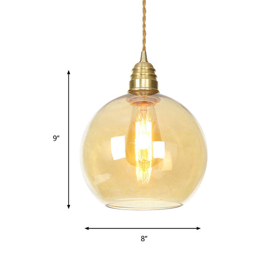 Amber Glass Pendant Lighting - Industrial Global Ceiling Light In Brass (8 /10 /12 Wide)