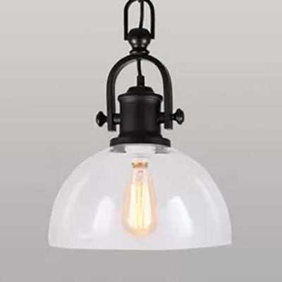 Black Farmhouse Dome Pendant With Clear Glass - 1-Light Hanging Fixture / B