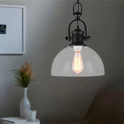 Black Farmhouse Dome Pendant Lamp with Clear Glass - 1-Light Hanging Fixture