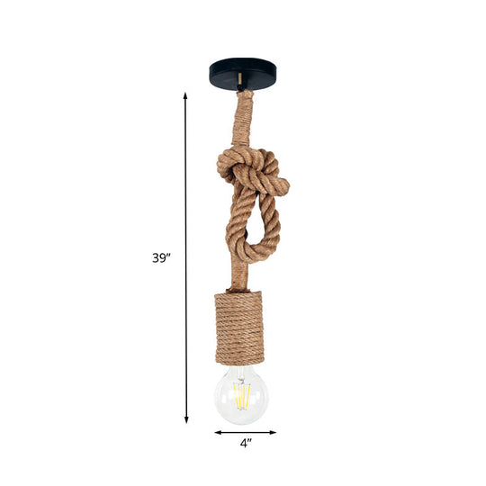 Adjustable Rope Pendant Light - Farmhouse Hanging Ceiling Lamp In Beige