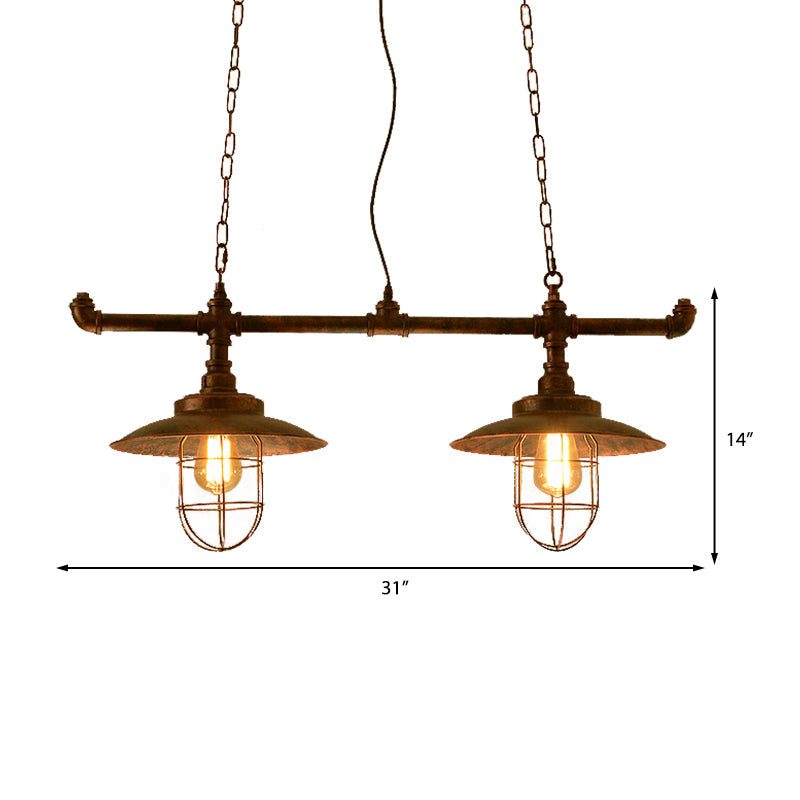 Wire Guard Hanging Light With Pipe Design - 2-Light Weathered Copper Iron Island Lighting

Note: