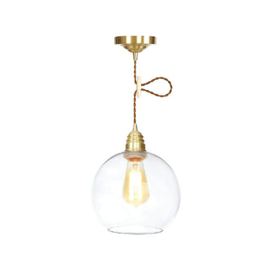 Industrial Clear Glass Globe Pendant Lighting - Brass Finish 1 Light Multiple Width Options