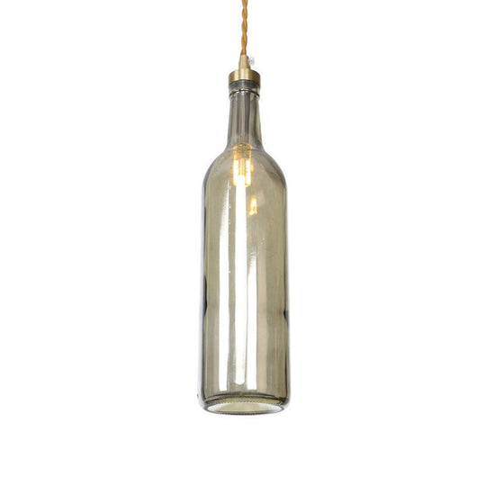 Smoke Grey/Green Industrial Wine Bottle Hanging Lamp - Adjustable Cord Pendant Light