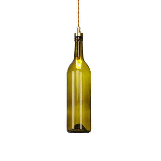 Smoke Grey/Green Industrial Wine Bottle Hanging Lamp - Adjustable Cord Pendant Light