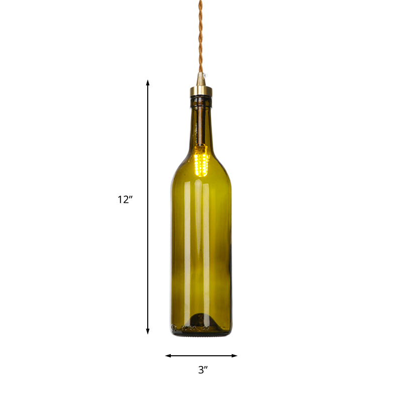 Smoke Grey/Green Industrial Wine Bottle Hanging Lamp - Adjustable Cord Pendant Light