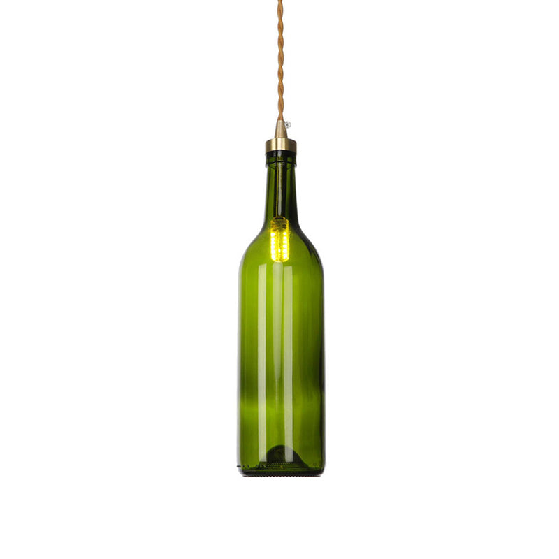 Smoke Grey/Green Industrial Wine Bottle Hanging Lamp - Adjustable Cord Pendant Light