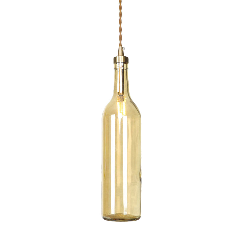 Smoke Grey/Green Industrial Wine Bottle Hanging Lamp - Adjustable Cord Pendant Light