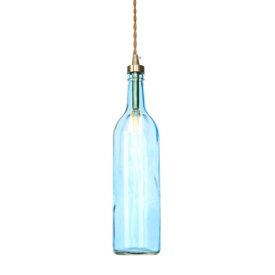 Smoke Grey/Green Industrial Wine Bottle Hanging Lamp - Adjustable Cord Pendant Light