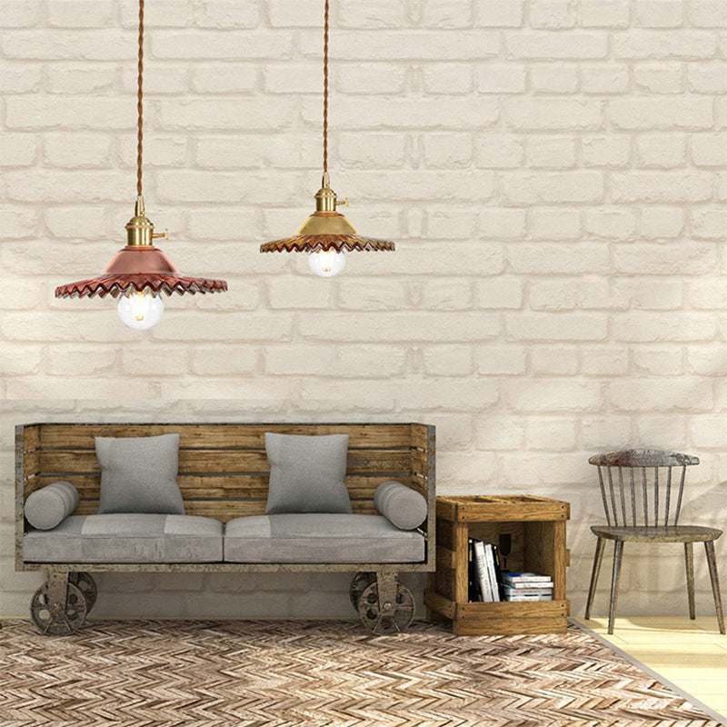 Industrial Scalloped Rose Gold Pendant Light with Amber Glass for Living Room Ceiling