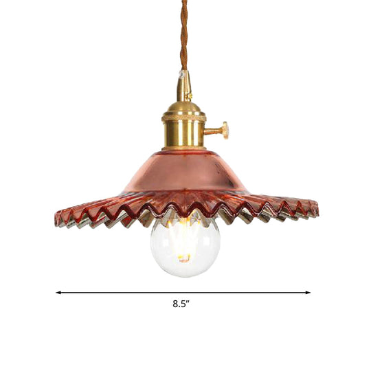 Industrial Scalloped Rose Gold Pendant Light with Amber Glass for Living Room Ceiling