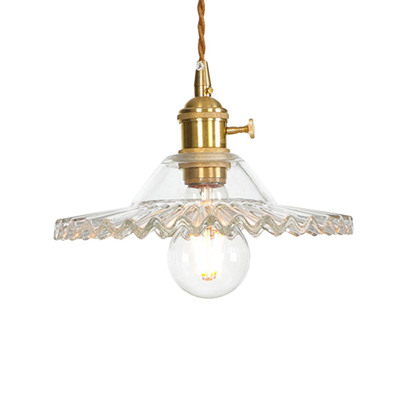 Industrial Scalloped Rose Gold Pendant Light with Amber Glass for Living Room Ceiling