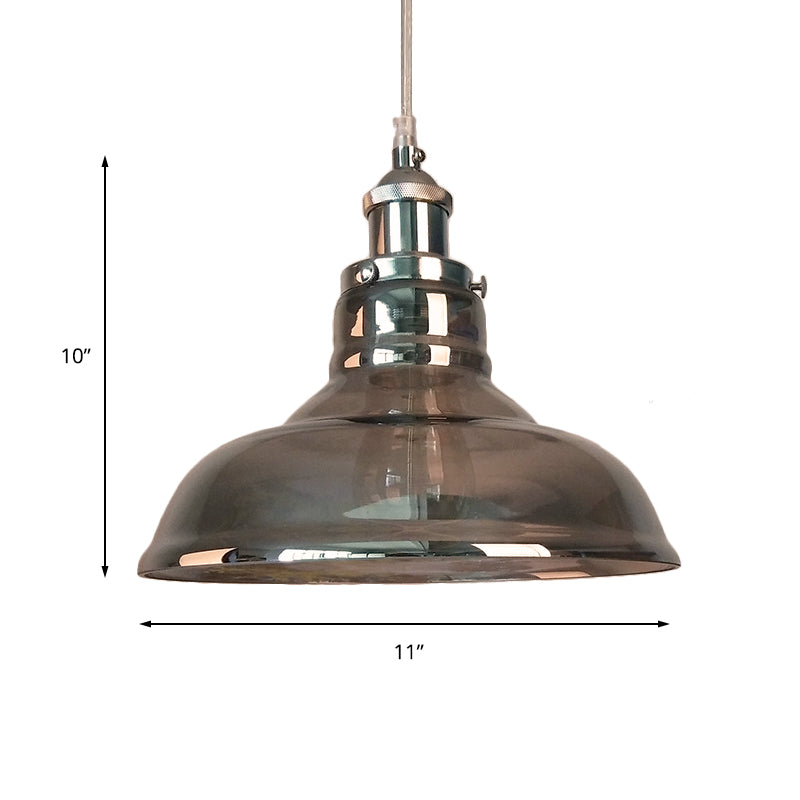 1-Light Smoked Glass Cone Pendant Lamp In Chrome - Industrial Barn Hanging Fixture