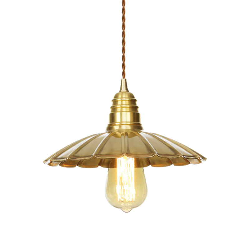 Mid-Century Brass Pendant Light with Amber Glass Shade for Dining Tables (9.5"/8" W, 1 Bulb)